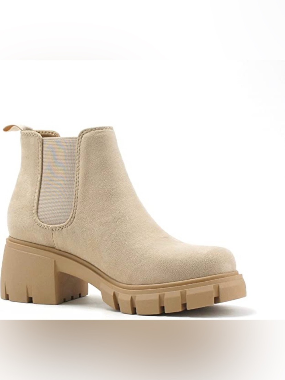 Steve Madden Beige Suede Chunky Chelsea Ankle Boot